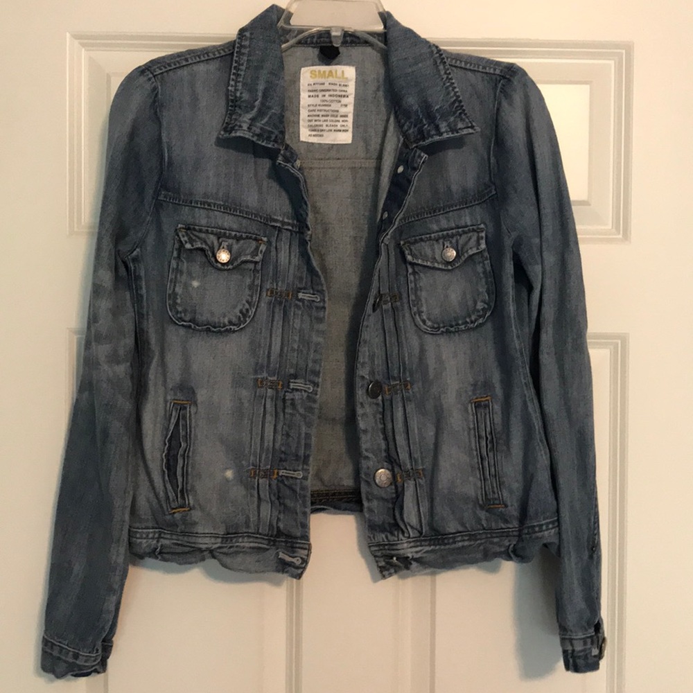 J Crew distressed denim jacket